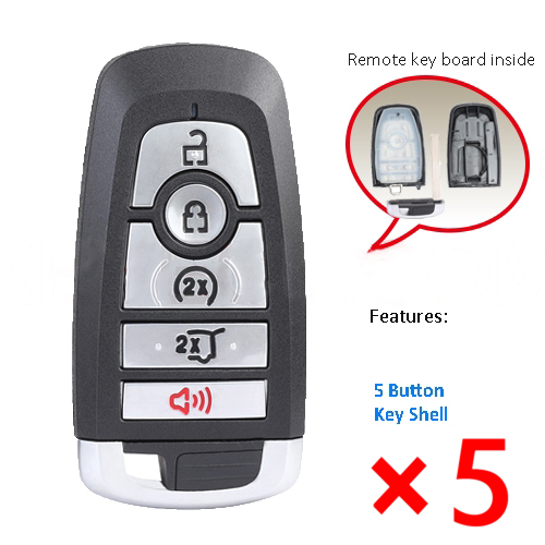 Smart Remote Key Shell Case 5 Button Fob for Ford F-250 F-350 F350 F450 F550 2017-2019- pack of 5 