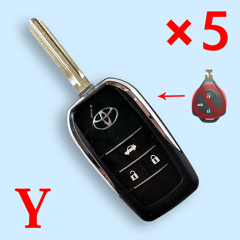 Upgraded Flip Remote Shell Case Fob TOY43 3 Button for Toyota Alvon Camry Corolla RAV4 Venza Yaris- pack of 5 