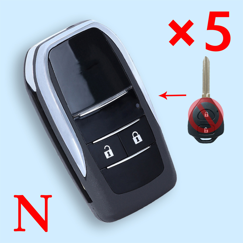 Modified Flip Remote Key Shell Case 2 Button for for Toyota Avalon Camry Corolla Matrix Rav4 Yaris- pack of 5 