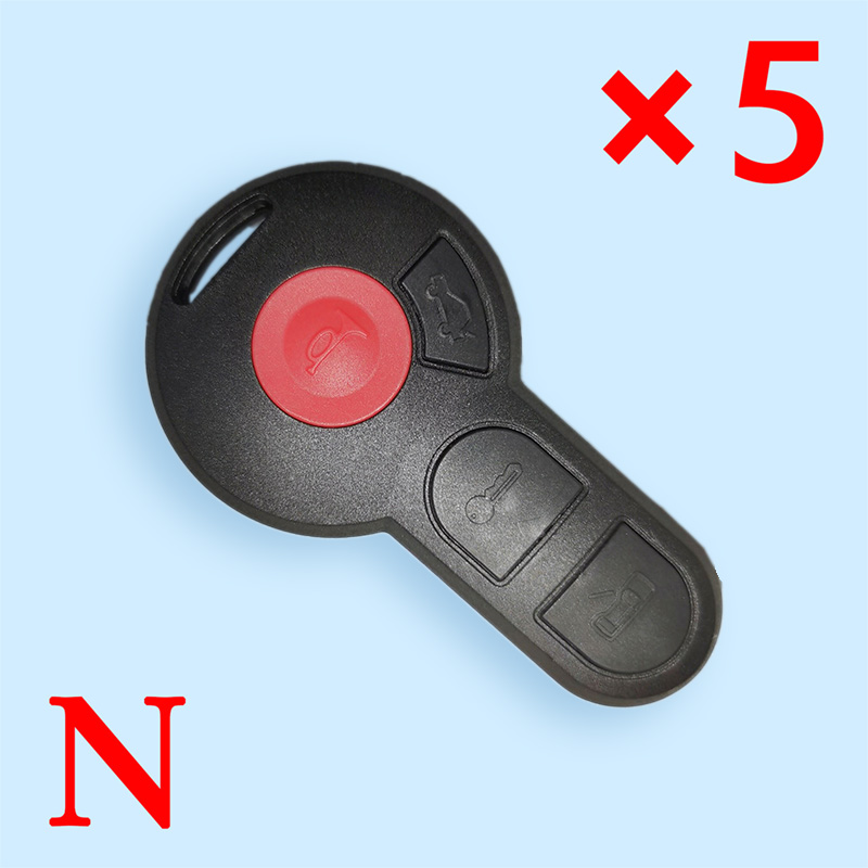 4 Buttons Remote Key Shell for Volkswagen Cabrio Beetle Golf Passat Jetta Fob  -  Pack of 5