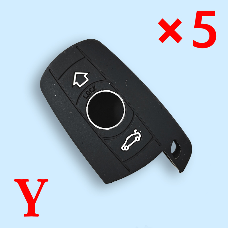Silicone Key Cover for Compatible BMW X1 X5 3 5 Series E90 E91 E92 E60 3 Button Smart Key (N1) - (Black) Set of 5 Pieces