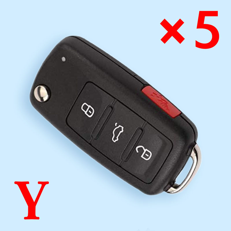 Uncut 3+1 With Panic Buttons Folding Flip Remote Key Shell Cover Fob housing for Volkswagen - Pack of 5