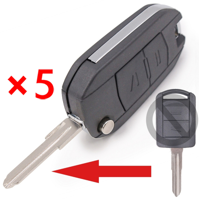 Modified Flip Remote Key Shell 2 Button for Opel YM28A - pack of 5 