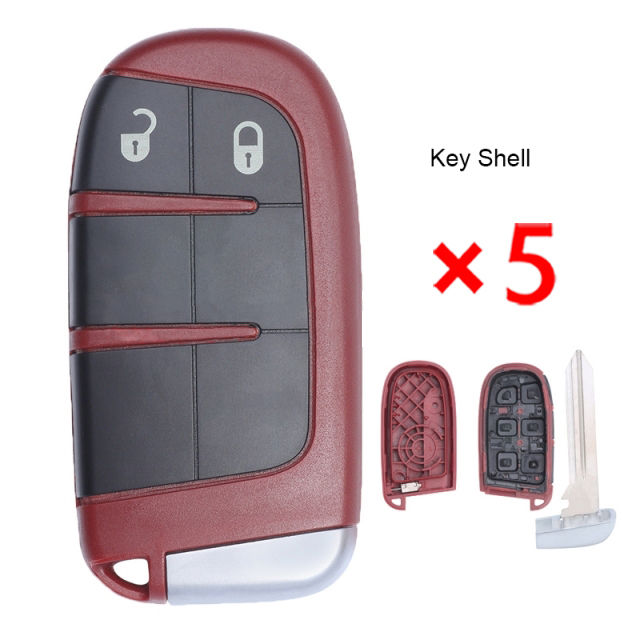 Red Replacement Remote Key Shell Case Fob 2 Button for Chrysler Jeep Dodge 2011-2018 - pack of 5 