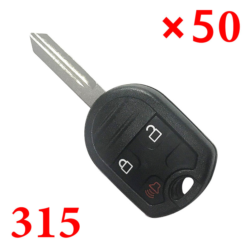315 MHz 3 Buttons Remote Head Key for Ford / Mercury 2001-2018 - (with 4D63 80 Bit Chip) - Pack of 50