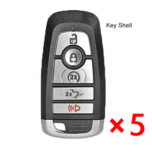 Smart Remote Key Shell Case With 5 Buttons + Uncut Insert Blade- FOB for Ford Fusion Explorer Expedition Edge Mustang- pack of 5 