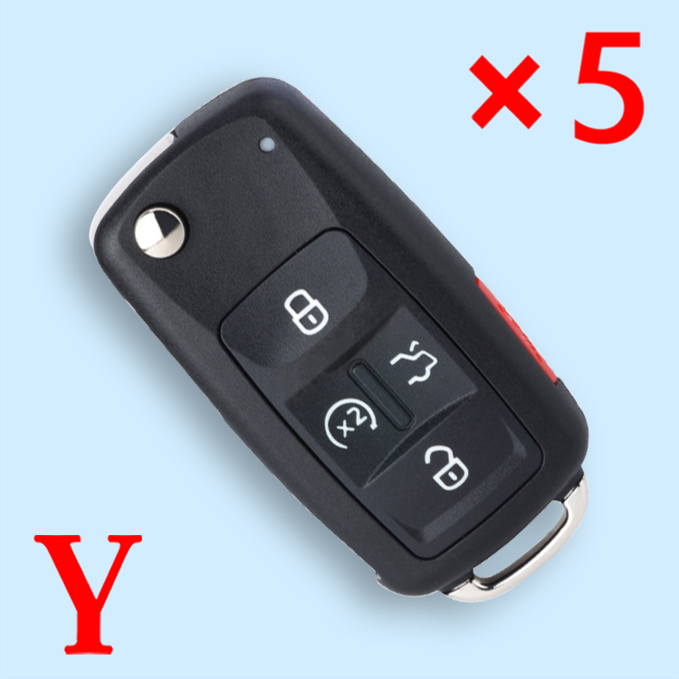 Flip Remote Key Shell Case 4+1Button with Panic for VW Jetta Passat Golf Beetle- pack of 5 