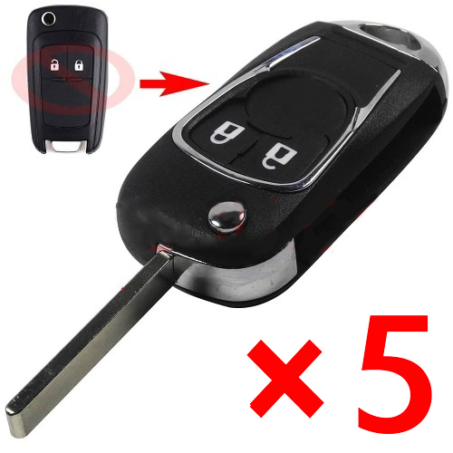 Folding Remote Key Shell 2 Button HU100 for Chevrolet Opel  - Pack of 5