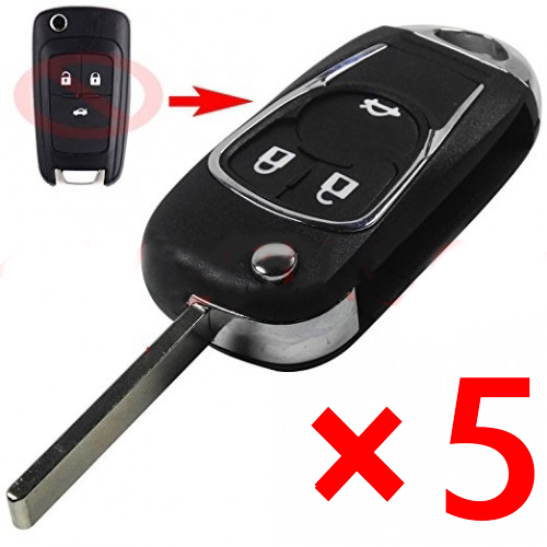 Folding Remote Key Shell 3 Button HU100 for Chevrolet Opel  - Pack of 5