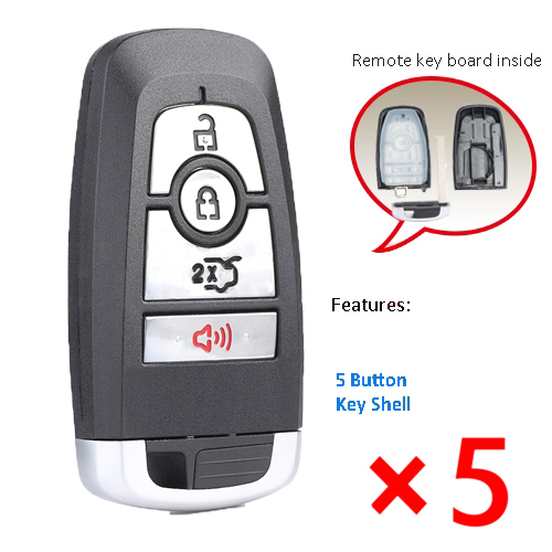 Smart Remote Key Shell Case 4 Button Fob for Ford Fusion 2017-2019 M3N-A2C94078000- pack of 5 
