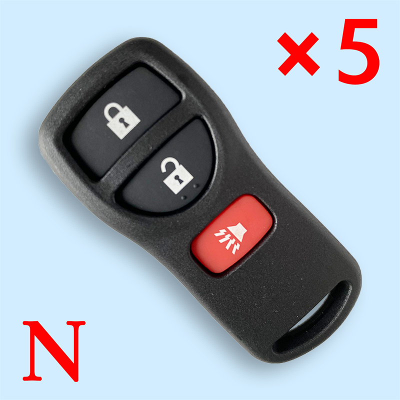 3 Buttons Remote Shell with Rubber Pad for Nissan - Pack of 5
