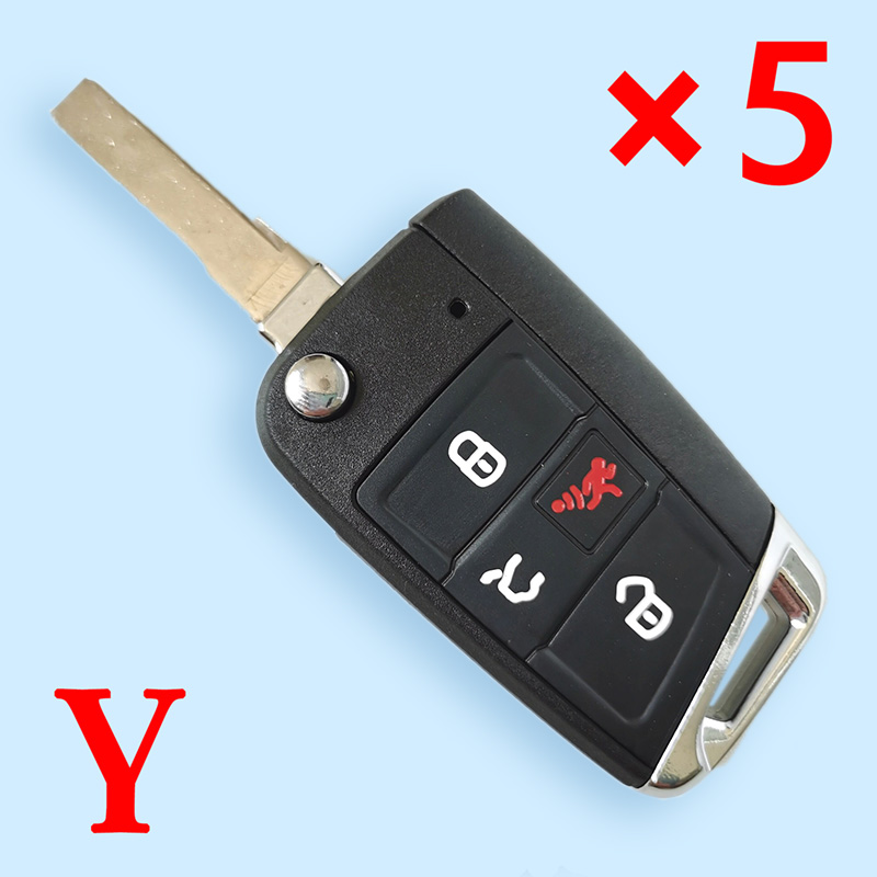  3+1 Buttons MQB Flip Remote Key Shell for VW with Hu66 Blade -  Pack of 5