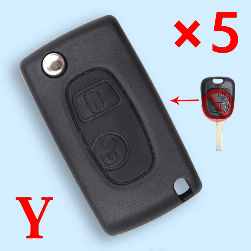 Modified Flip Remote Key Shell 2 Button for Peugeot Citroen VA2 - pack of 5 