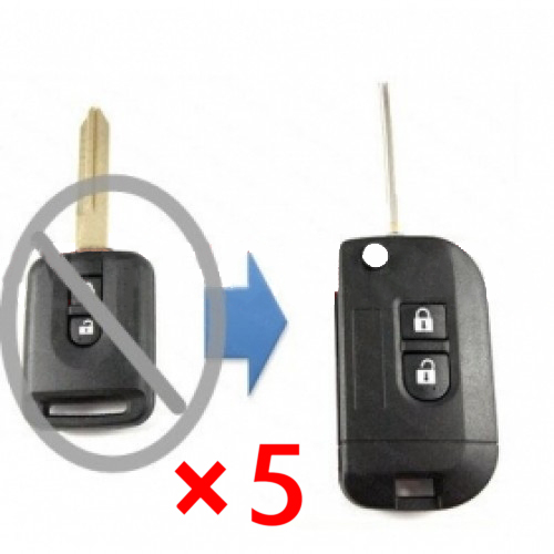 Modified Folding Remote Key Shell 2 Button for Nissan MICRA K12 Note Qashqai Navara - pack of 5 