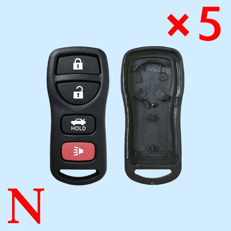 4 Button Remote Shell with Rubber Pad for Nissan - Pack of 5