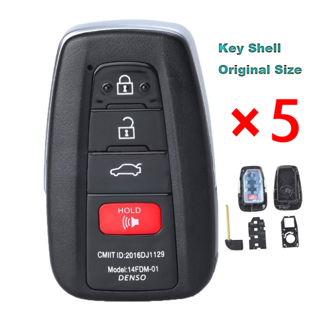 Original Size Smart Remtoe Key Shell Case 4 Button for Toyota- pack of 5 