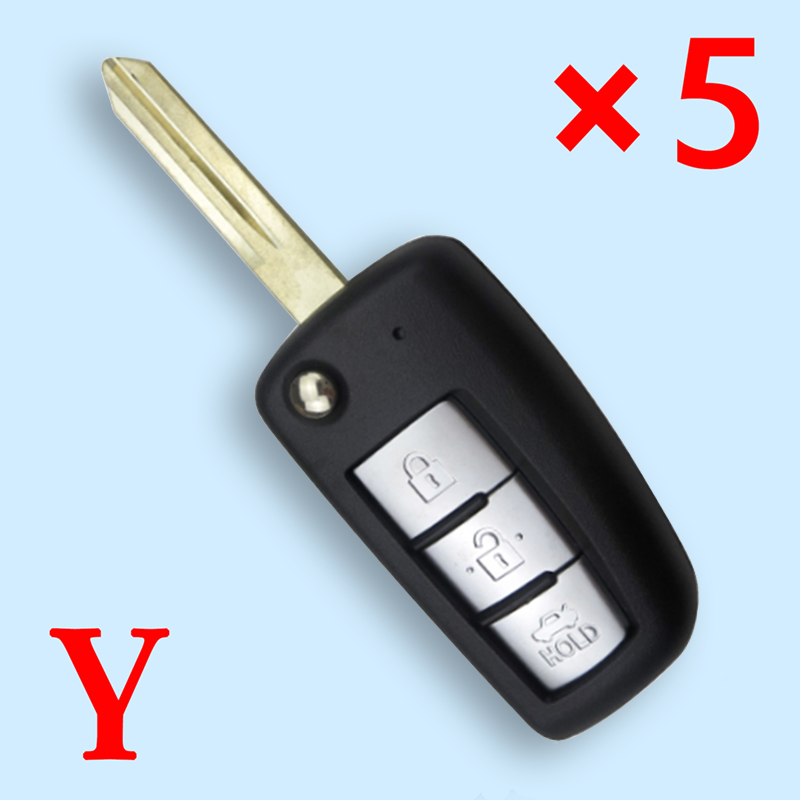  3 Button Flip Folding Uncut Blade Auto Car Key Cover Case for Nissan Sylphy Sunny NV200 March Tiida Qashqai - 5 pcs
