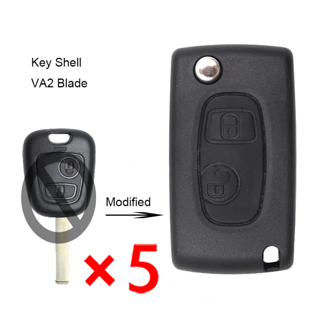 Modified Flip Remote Key Shell 2 Button for Peugeot Citroen VA2 - pack of 5 