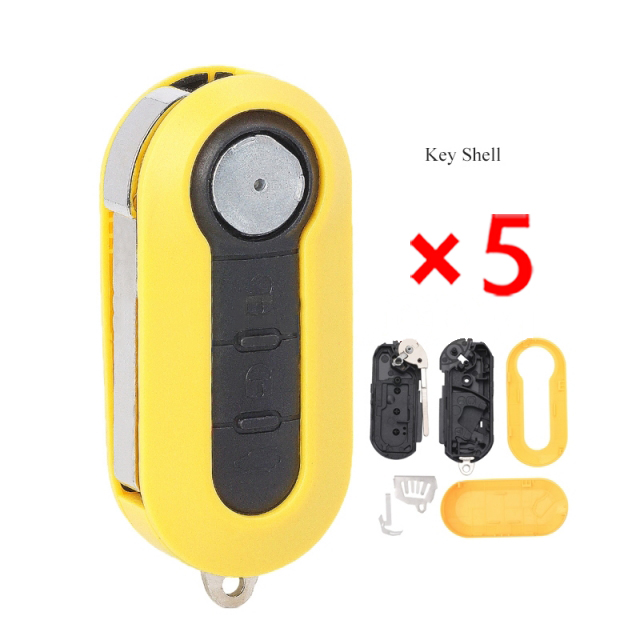 Yellow Flip Remote Key Shell Case Fob 3 Button for Fiat 500 Panda Grande Punto Bravo Doblo - pack of 5 