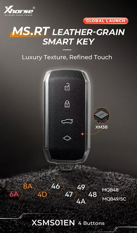 XHORSE XSMS01EN MS.RT Leather-Grain 4 Buttons XM38 Smart Key - Pack of 5