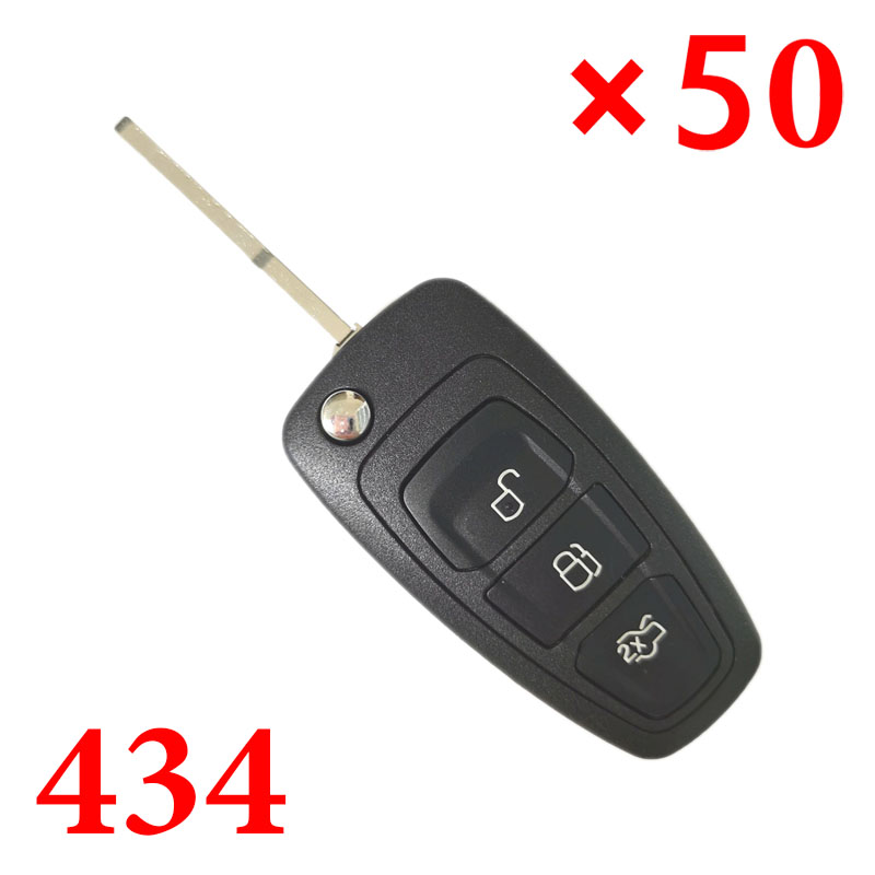 3 Buttons 434 MHz Flip Remote Key for Ford Focus - with 4D63 80 bit Chip - Pack of 50