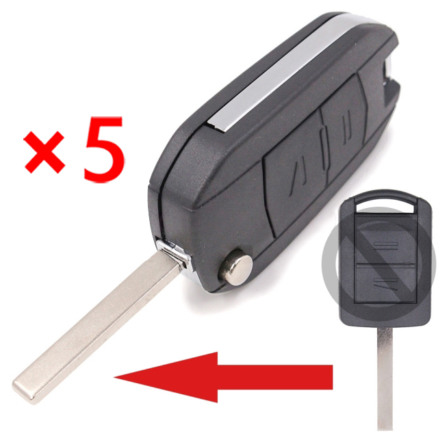 Modified Flip Remote Key Shell 2 Button for Opel HU100 - pack of 5 