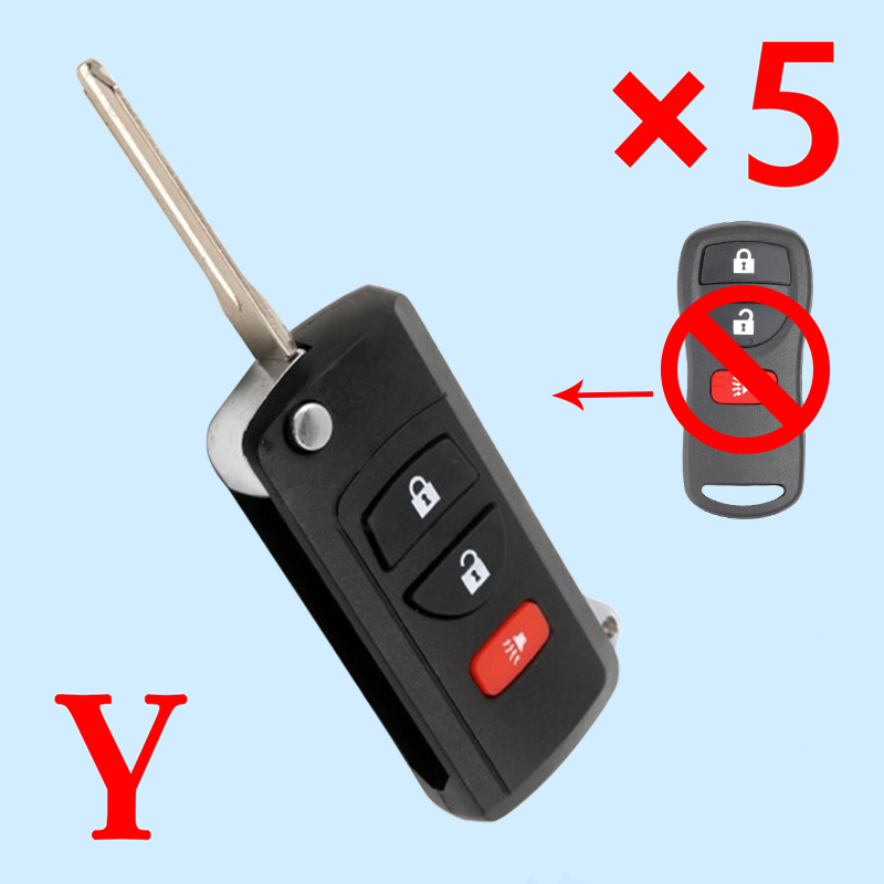 Modified Folding Remote Key Shell 3 Button for Nissan Altima Maxima - pack of 5 