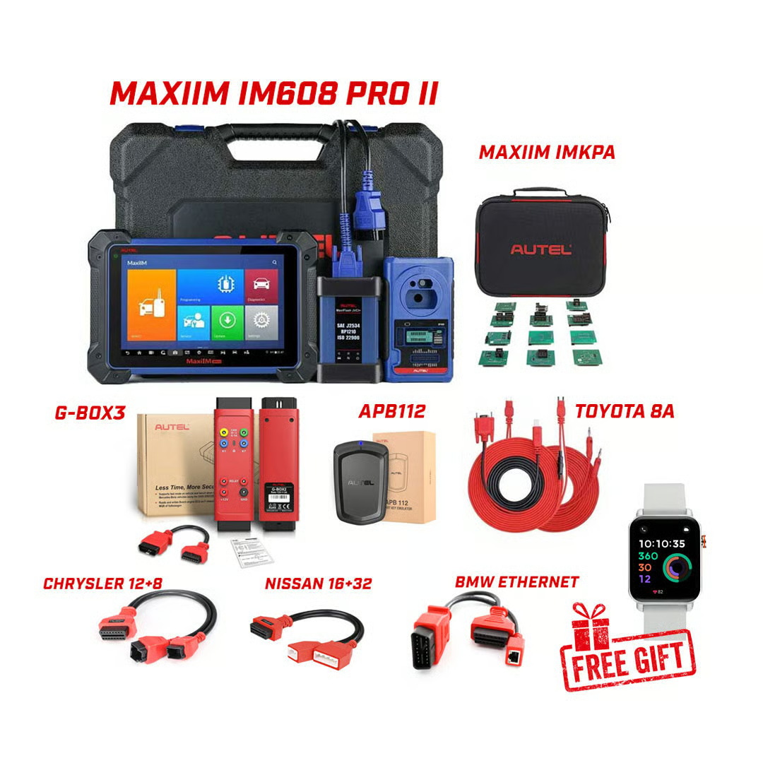 Autel MaxiIM IM608 PRO II Key Programming Tool Full Adapters Bundle + Free Gift Otofix Smart Key Watch