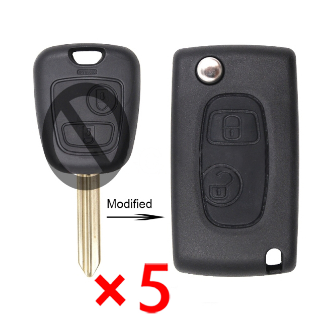 Modified Flip Remote Key Shell 2 Button for Peugeot Citroen SX9 - pack of 5 