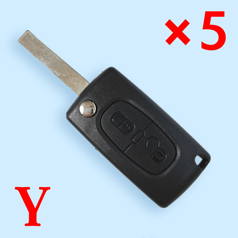 2 Button Key Shell without Battery Holder with Groove Hu83 54#  Blade for Citroen 5pcs
