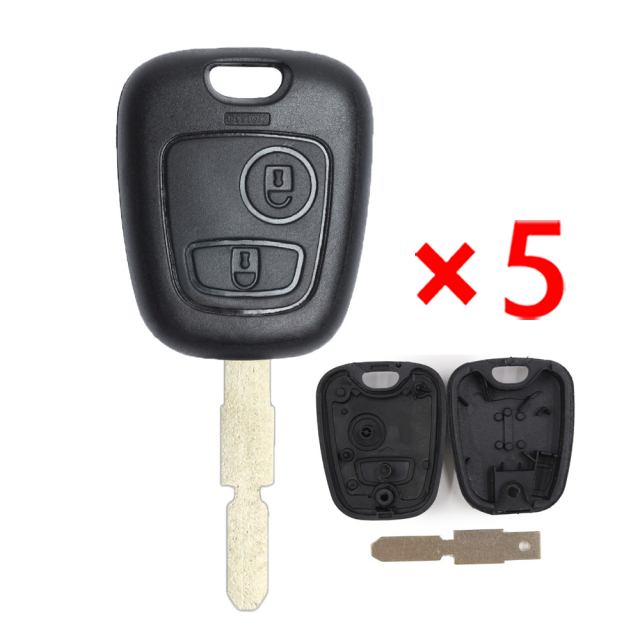 Remote Key Shell 2 Buttons for Peugeot No Logo - pack of 5 