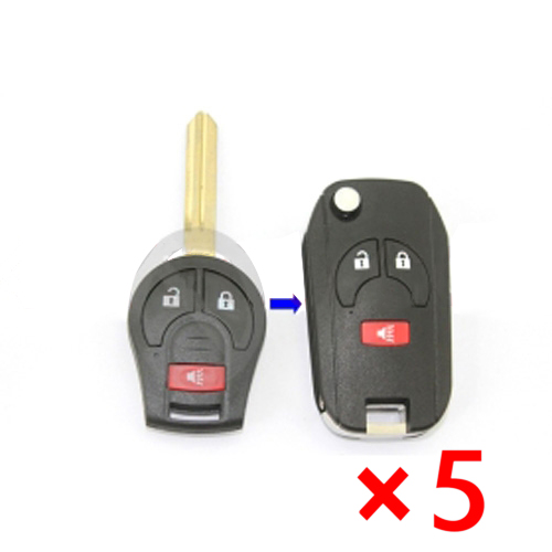 Modified Folding Remote Key Shell 2+1 Button for Nissan Cube Juke Rogue - pack of 5 