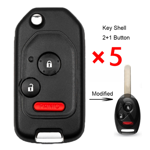 Remote Key Shell 3 Button Fob for Honda Accord Civic CRV + Button Pad- pack of 5 