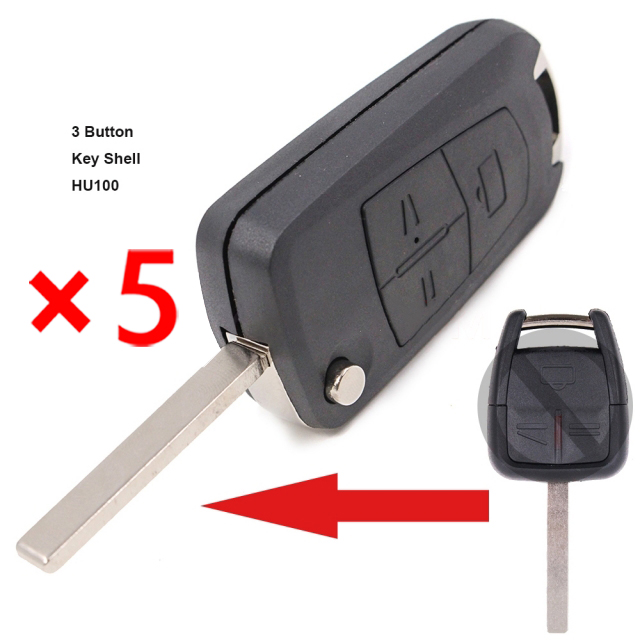 Modified Flip Remote Key Shell 3 Button for Opel HU100A - pack of 5 