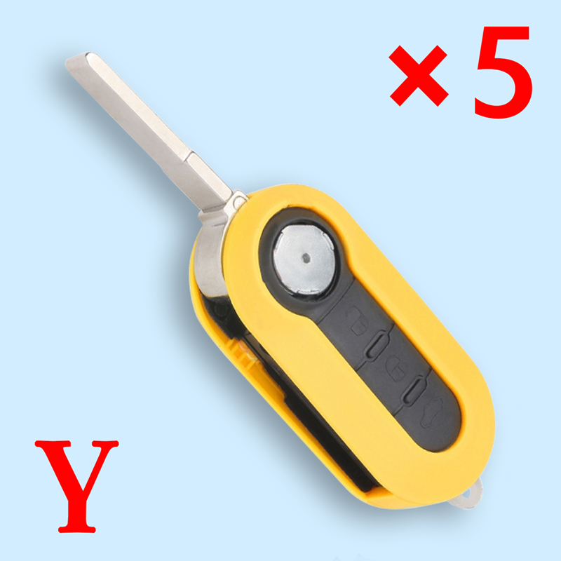 Yellow Flip Remote Key Shell Case Fob 3 Button for Fiat 500 Panda Grande Punto Bravo Doblo - pack of 5 
