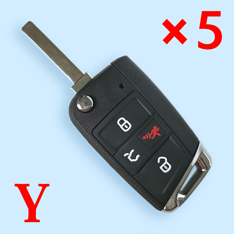  3+1 Buttons MQB Flip Remote Key Shell with HU162T Blade for VW Golf 7 Sportsvan  -  Pack of 5