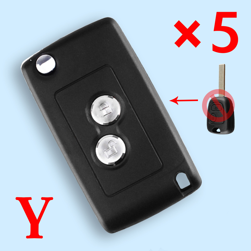 Modified Flip Remote Key Shell 2 Button for Peugeot 107 207 307 for Citroen C2 C3 C4 Xsara Saxo HU83 - pack of 5 