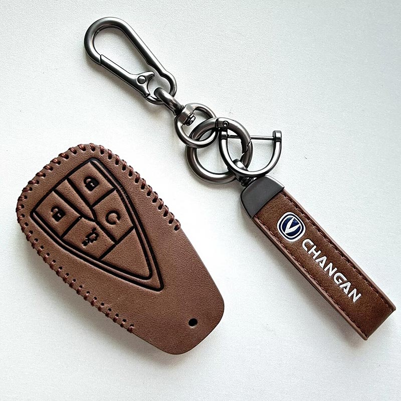 Leather Case for Changan 4 Buttons Brown Smart Card Car Key - 5 Sets