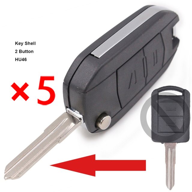 Modified Flip Remote Key Shell 2 Button for Opel (HU46) - pack of 5 