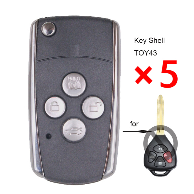 Modified Folding Remote Key Shell 4 Button for Toyota Camry Corolla Avalon TOY43- pack of 5 