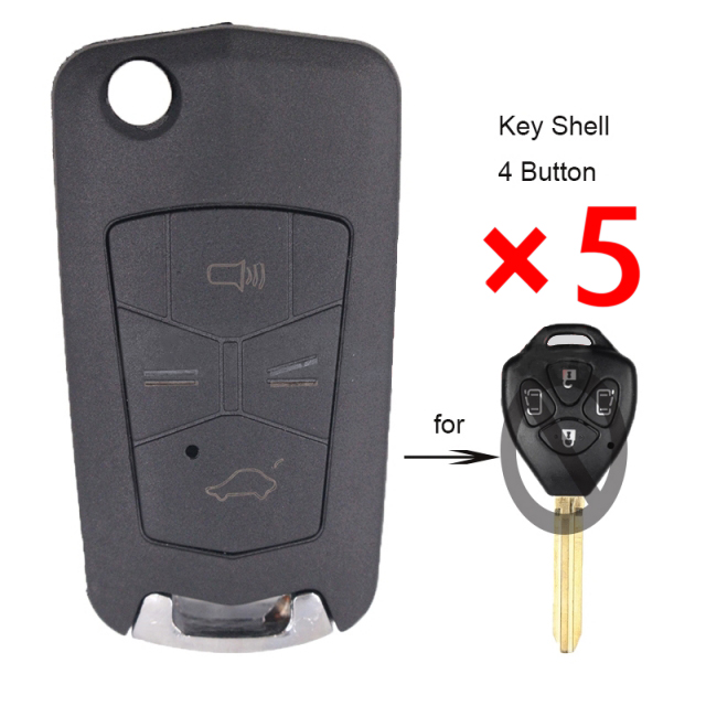 Modified Flip Remote Key Shell 4 Buttons for Toyota TOY43- pack of 5 