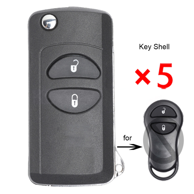Folding Remote Key Shell Case Fob 2 Button for Chrysler Dodge Jeep - pack of 5 