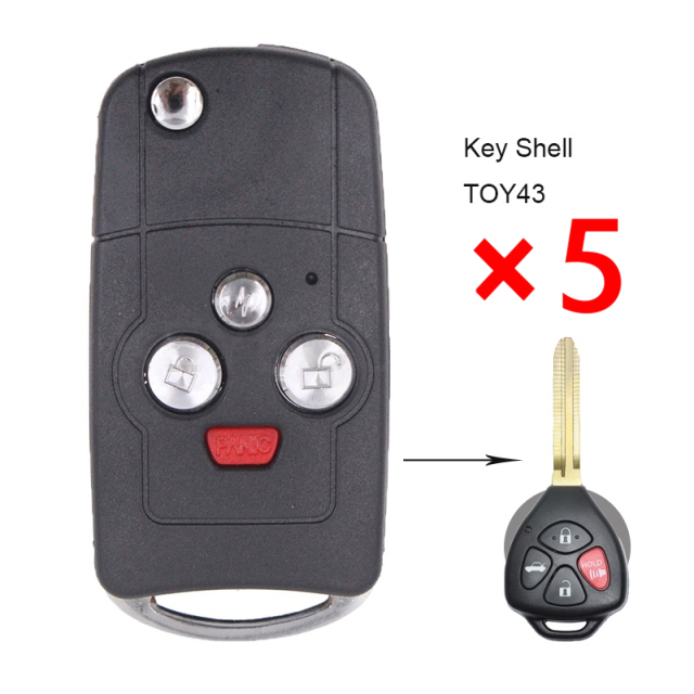Folding Remote Key Shell 4 Button for Toyota Hilux Rav4 Corolla Uncut TOY43- pack of 5 