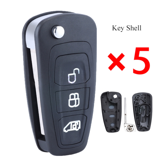 Flip Remote Key Shell 3 Button for Ford Transit /Transit Custom 2014 2015 2016- pack of 5 