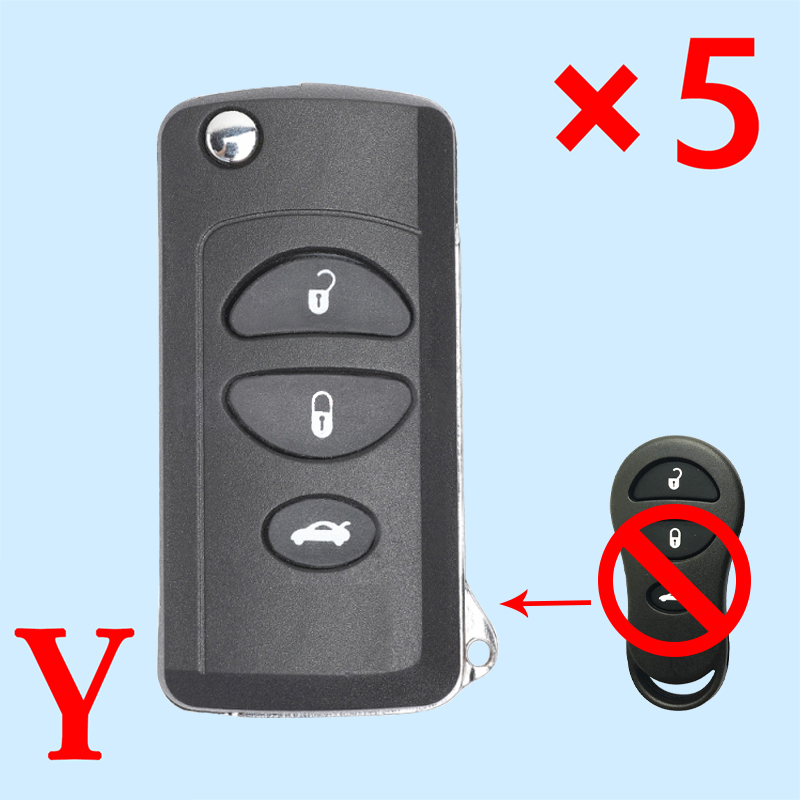 Folding Remote Key Shell Case 3 Button for Chrysler Dodge Jeep - pack of 5 