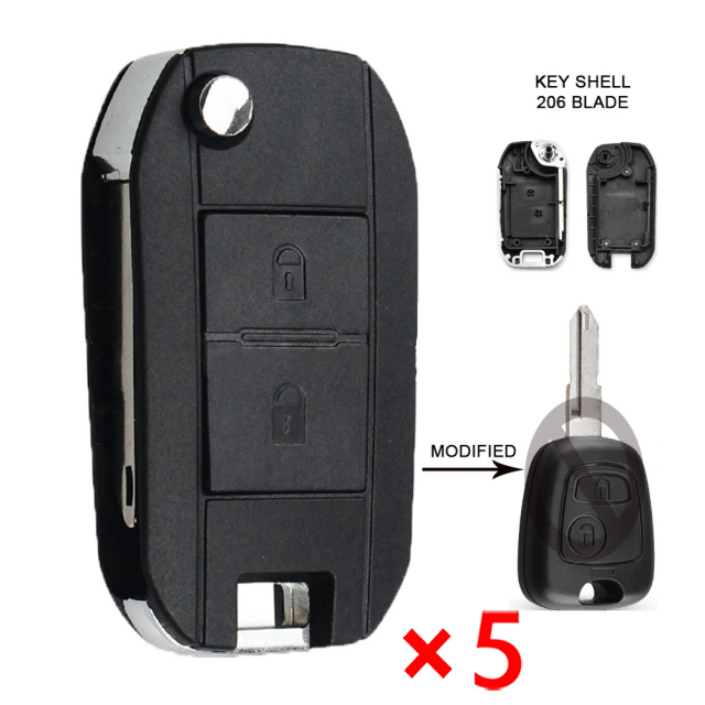 Modified Flip Remtoe Key Case 2 Button Car Key Shell Fob for Peugeot 206 207 for Citroen C2 C3 Xsara Picasso - pack of 5 