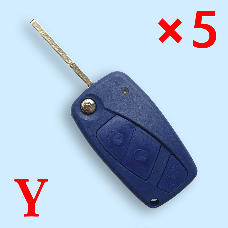 3 Buttons Remote Key Shell Blue For Fiat 500 Panda Idea Punto Stilo Ducato Uncut SIP22 Blade Blank Replacement Fob Cover 5pcs