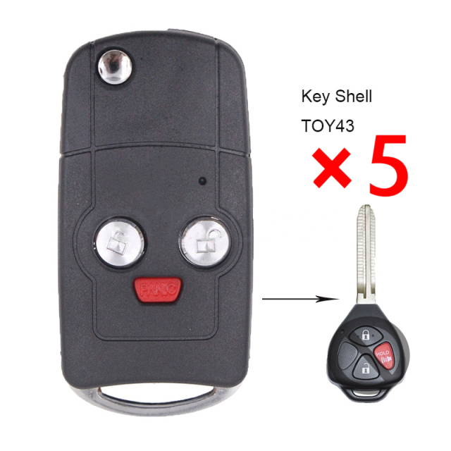 Folding Remote Key Shell 3 Button for Toyota Hilux Rav4 Corolla Uncut TOY43- pack of 5 