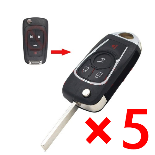 Folding Remote Key Shell 4 Button HU100 for Chevrolet Opel  - Pack of 5