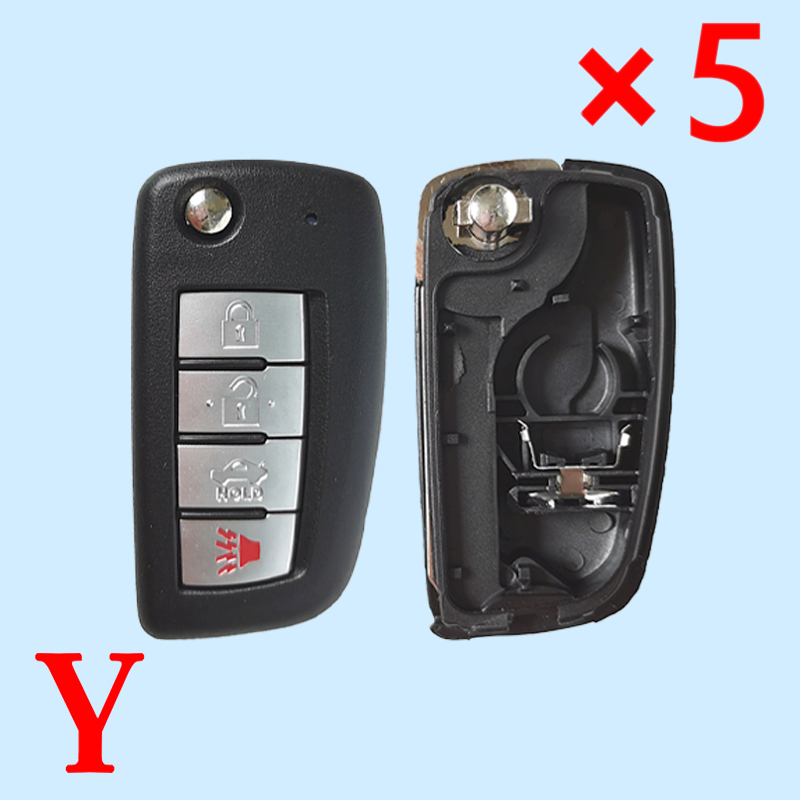 4 Button Flip Folding Uncut Blade Auto Car Key Cover Case for Nissan Sylphy Sunny NV200 March Tiida Qashqai - Pack of 5
